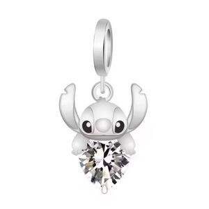 NWOT Crystal Heart Stitch Dangle Charm Sterling Silver 925